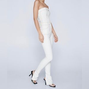 Nasty Gal Contrast Stitch Bandeau Skinny Denim Jumpsuit
